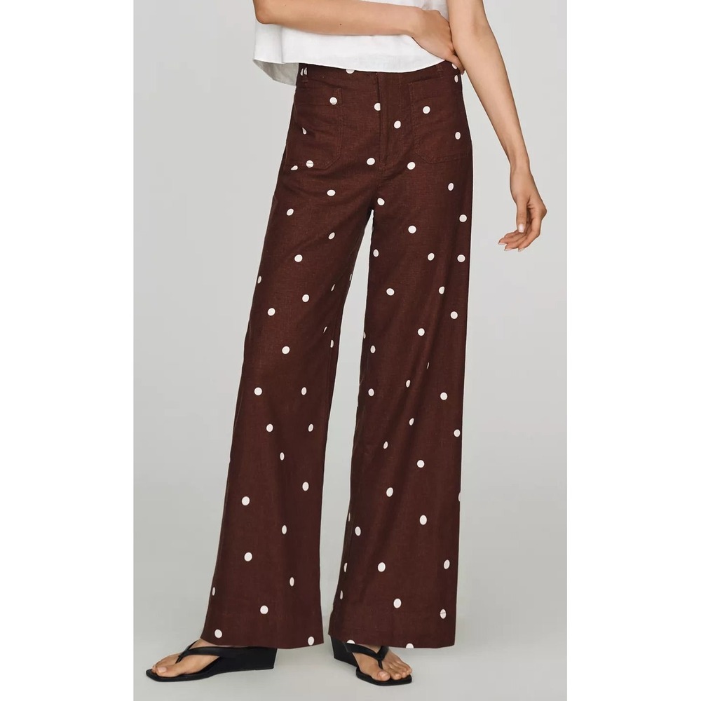 Maeve Colette Linen Stretch High Rise Wide Leg Pants - Brown Dot - Sz 25 - READ